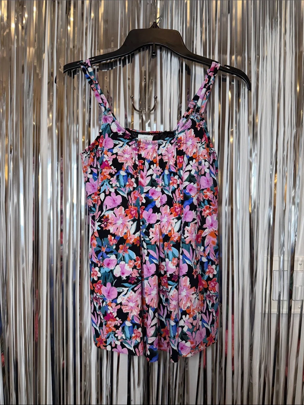 Swim Solutions Floral Tankini Top Black, Pink, Blue & Orange Blooms Size 8 NEW - Picture 2 of 6